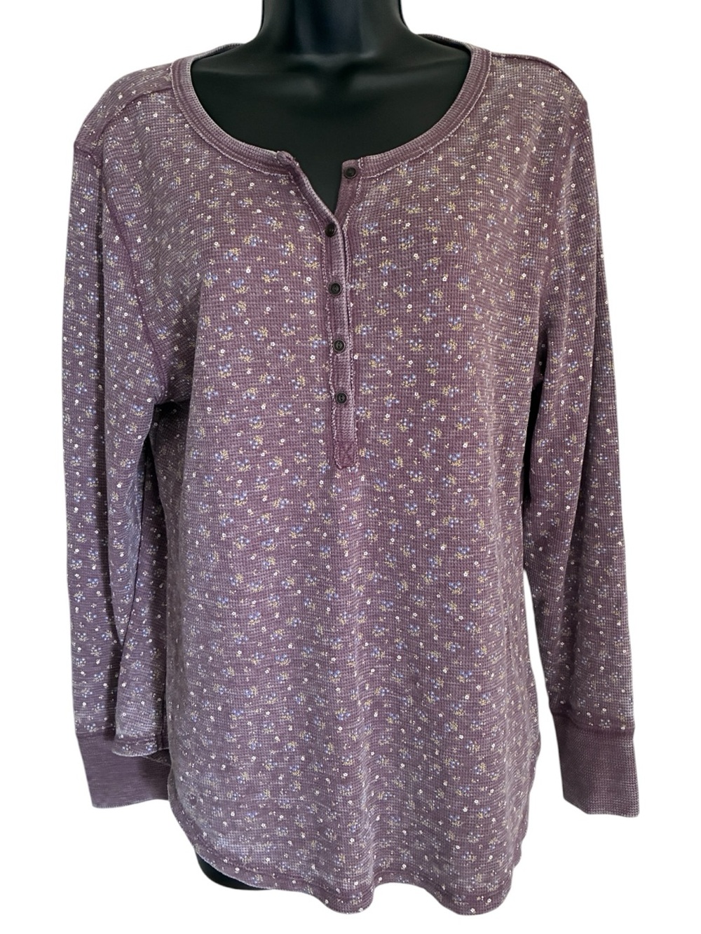 Lucky Brand Heathered BoHo Indie Cottagecore Plum Henley Long Sleeve Sz XL